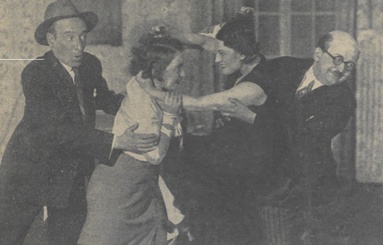 A. Bogusiński, J. Szymbortówna, E. Kowalewska, F. Chmurkowski w sztuce Król teatru T. Polski Warszawa (7dni nr 19, 1931)