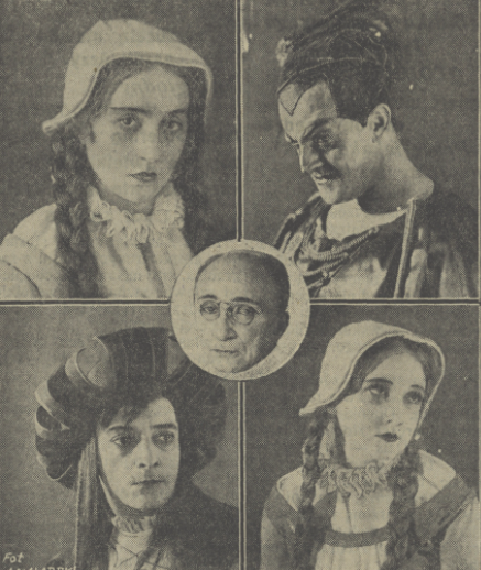 A. Halska, J. Leszczyński, K. Kamiński, J. Węgrzyn, M. Malanowicz w sztuce Faust T. Narodowy Warszawa (Kurier Czerwony nr 22, 1927)