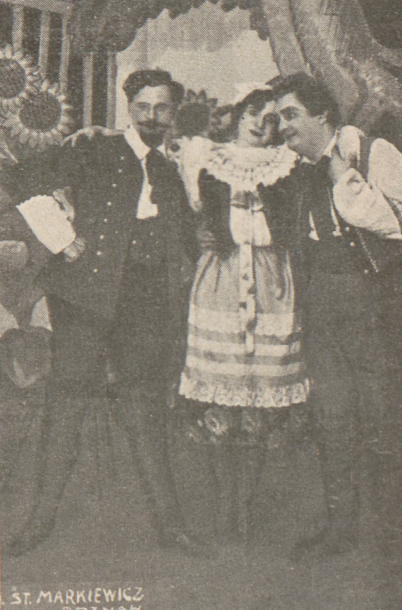 A. Karpacki, M. Bojar Przemieniecka M. Perkowicz w operze Szwanda Dudziarz T. Wielki Poznań (Świat, nr 9, 1930)