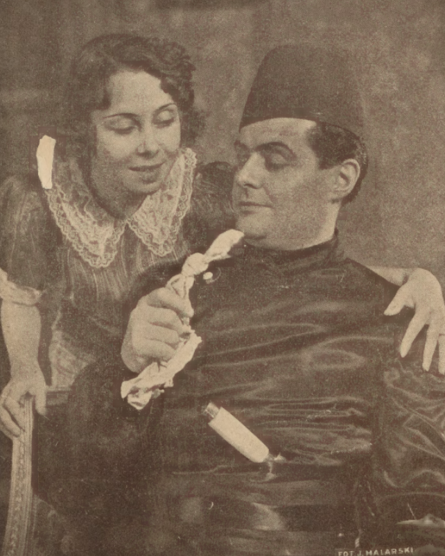 A. Leszczyńska i S. Hnydziński w sztuce Orimianin z Bejrutu T. Letni Warszawa (Świat, nr 45, 1937)
