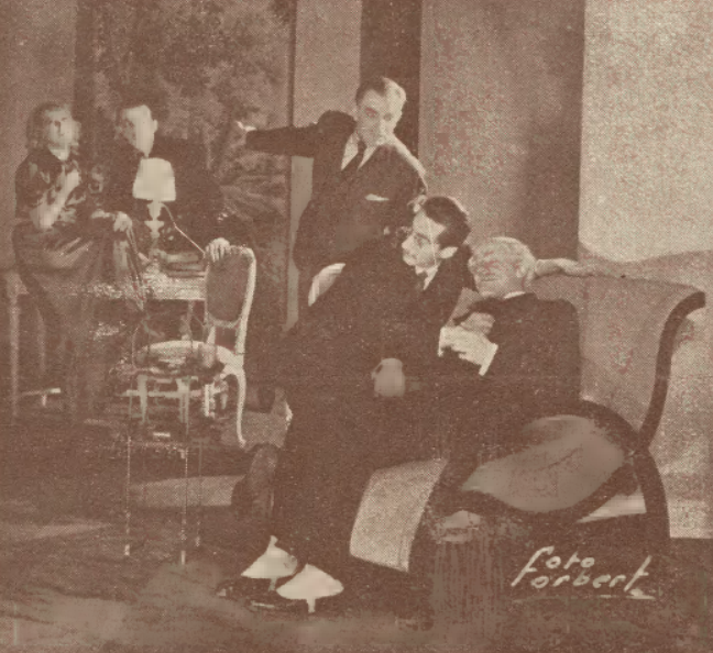 I. Benita, W. Wojtecki, Z. Biesiadecki, H. Modrzewski, W. Ziembiński w sztuce Zamieszaj T. Malickiej (Świat, nr 8, 1937)