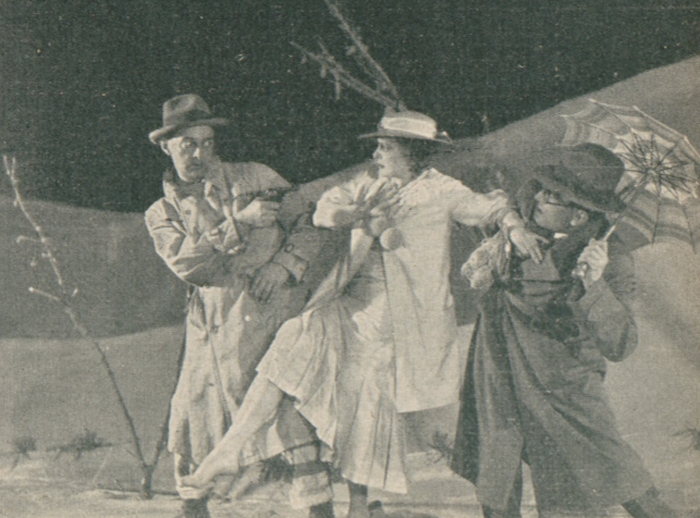 J. Węgrzyn, M. Gella, J. Leszczyński w sztuce Ucieczka T. Narodowy Warszawa (Świat, nr 17, 1934)