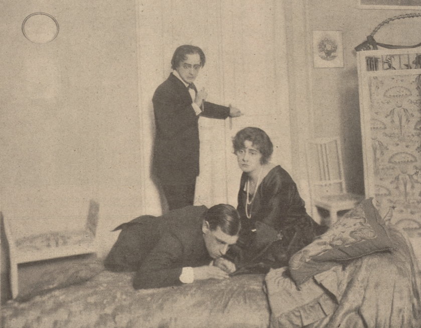 J. Węgrzyn (Zyga), J. Osterwa (Kazimierz), J. Szyllinżanka (Ada Calori) w sztuce Colombina (T. Rozmaitości Warszawa 1920) (Świat 1920 nr 9)