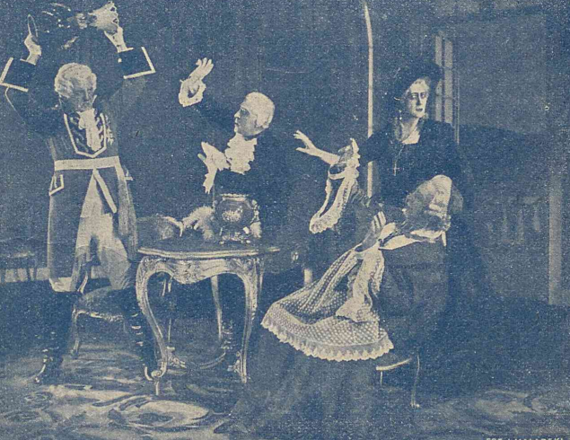 Jerzy Leszczyński, Jan Hajduga, Amelia Rotter, Stanisław Stanisławski w sztuce Wielki Fryderyk T. Narodowy Warszawa (Świat, nr 3, 1936)