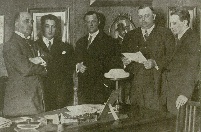 Józef Śliwicki, Franciszek Freszel, Jerzy Leszczyński, Jan Janusz, Wacław Nowakowski członkowie nowych władz ZASP (Ilustracja nr 19, 1926)