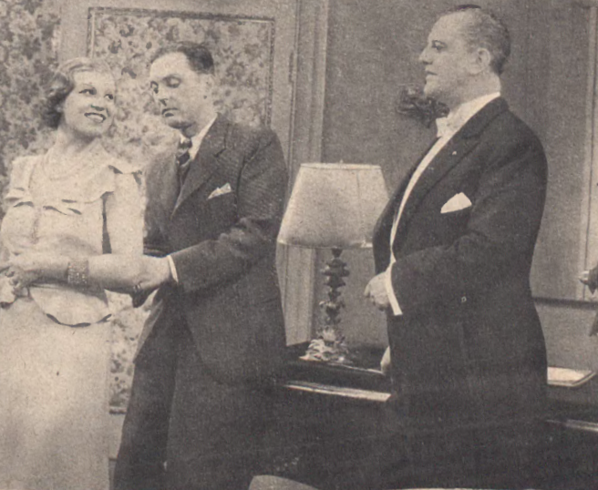 L, Żelichowska, A. Żabczyński, J. Leszczyński w filmie Dyplomatyczna żona (Ilustracja Polska nr 15, 1937)