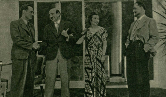 L. Skwierczyński, M. Tatrzański, J. Sobotkowska, E. Szafrański w sztuce Dlaczego zaraz tragedia (T. Miejski Bydgoszcz, 1939)