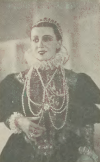 M. Malicka jako Elżbieta Valois w sztuce Don Carlos T. Narodowy Warszawa (Świat, nr 9, 1932)