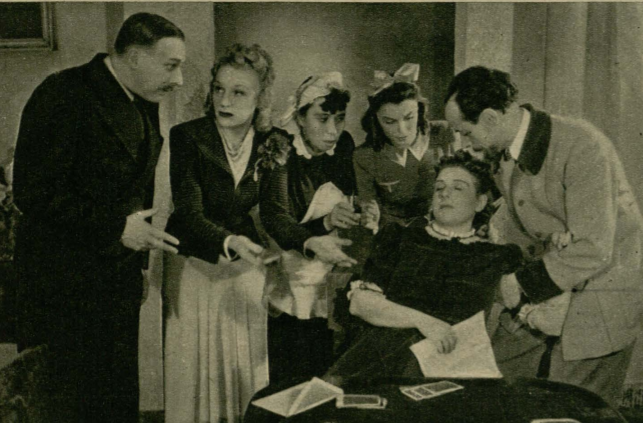 S. Kwaskowski, H. Różańska, H. Zarembina, W. Bartówna, P. Relewicz-Ziembińska, W. Ziembiński w sztuce Expose pani ministrowej (T. Kameralny Warszawa, 1939)