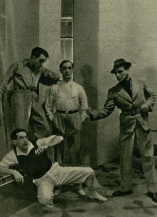W. Domański, A. Bystrzyński, L. Kozłowski, W. Suski w sztuce Dlaczego zaraz tragedia (T. im. Orzeszkowej Grodno, 1939)