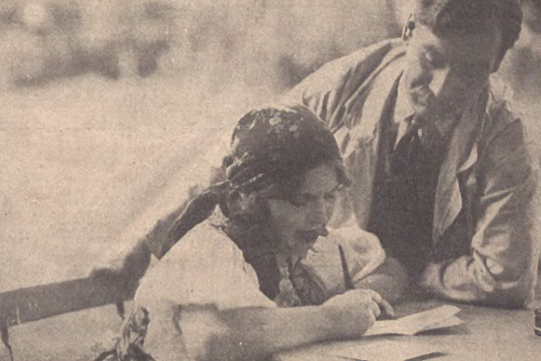 W. Jaśkówna, F. Dominaik w scenie z filmu Grzeszna miłość (Wielkopolska Ilustracja nr 13, 1930)