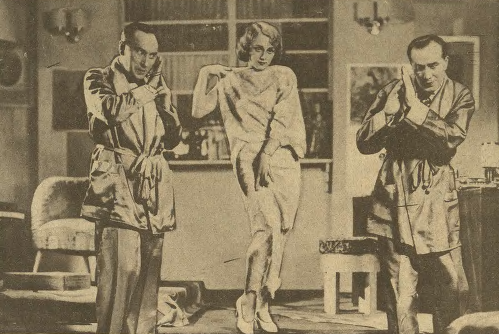 Gustaw Buszyński,Karolina Lubieńska,Bolesław Mierzejewski w sztuce Panna młoda z dachu T. na Chłodnej ( Warszawa 1932)